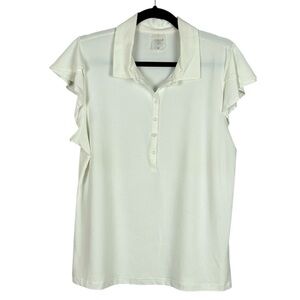 Calia Sporty Athletic Tennis Golf Short Ruffle Sleeve Ribbed Nylon Top XL White